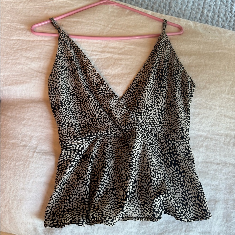 Tyche Black and White Asymmetrical Peplum Camisole